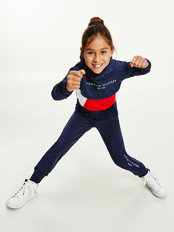 Lány Tommy Hilfiger Organic Colorblock Hoodie & Jogger Set Nadrág Kék | HU 1974UZG